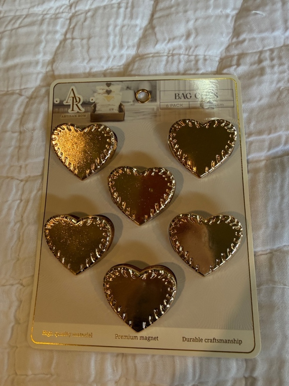 Artisan Gold Heart Bag Clips - Set of 6